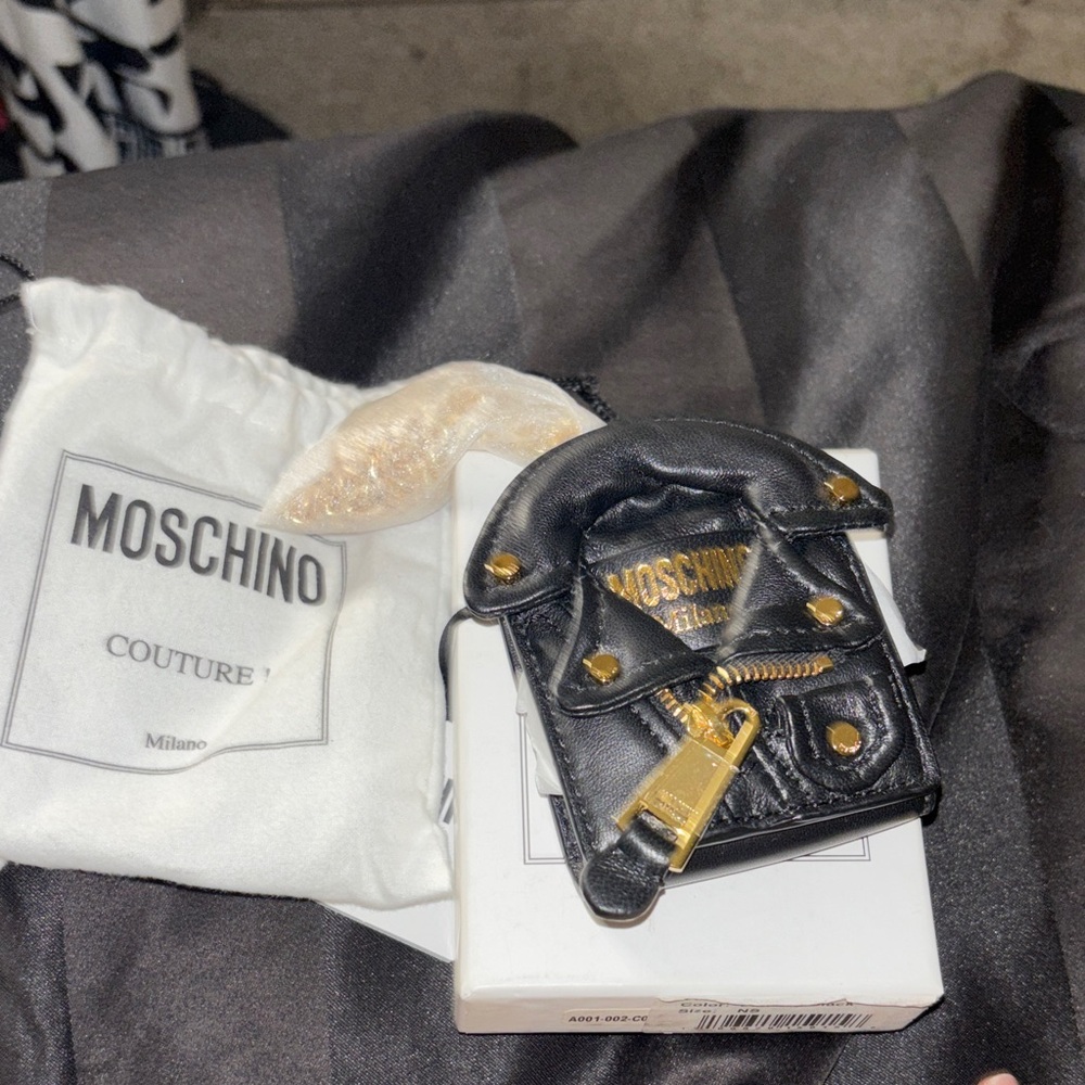 Authentic Moschino Black and Gold AirPod Case with Chain